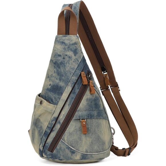 Canvas blue-yellow Sling Bag Small Crossbody Backpack Shoulder for Men Women - Picture 1 of 7